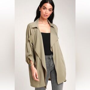 Lulu’s sage green draped jacket